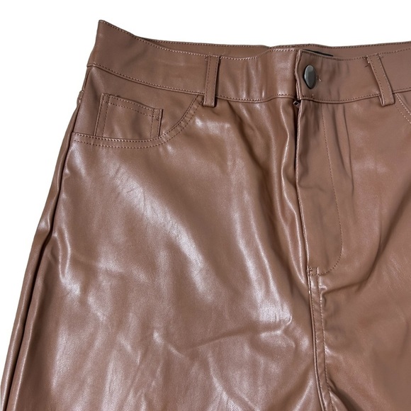 2/$30 Shinestar Brown High Waist Perfect Fit Faux Leather Vegan Skinny Pant XL - Picture 9 of 16